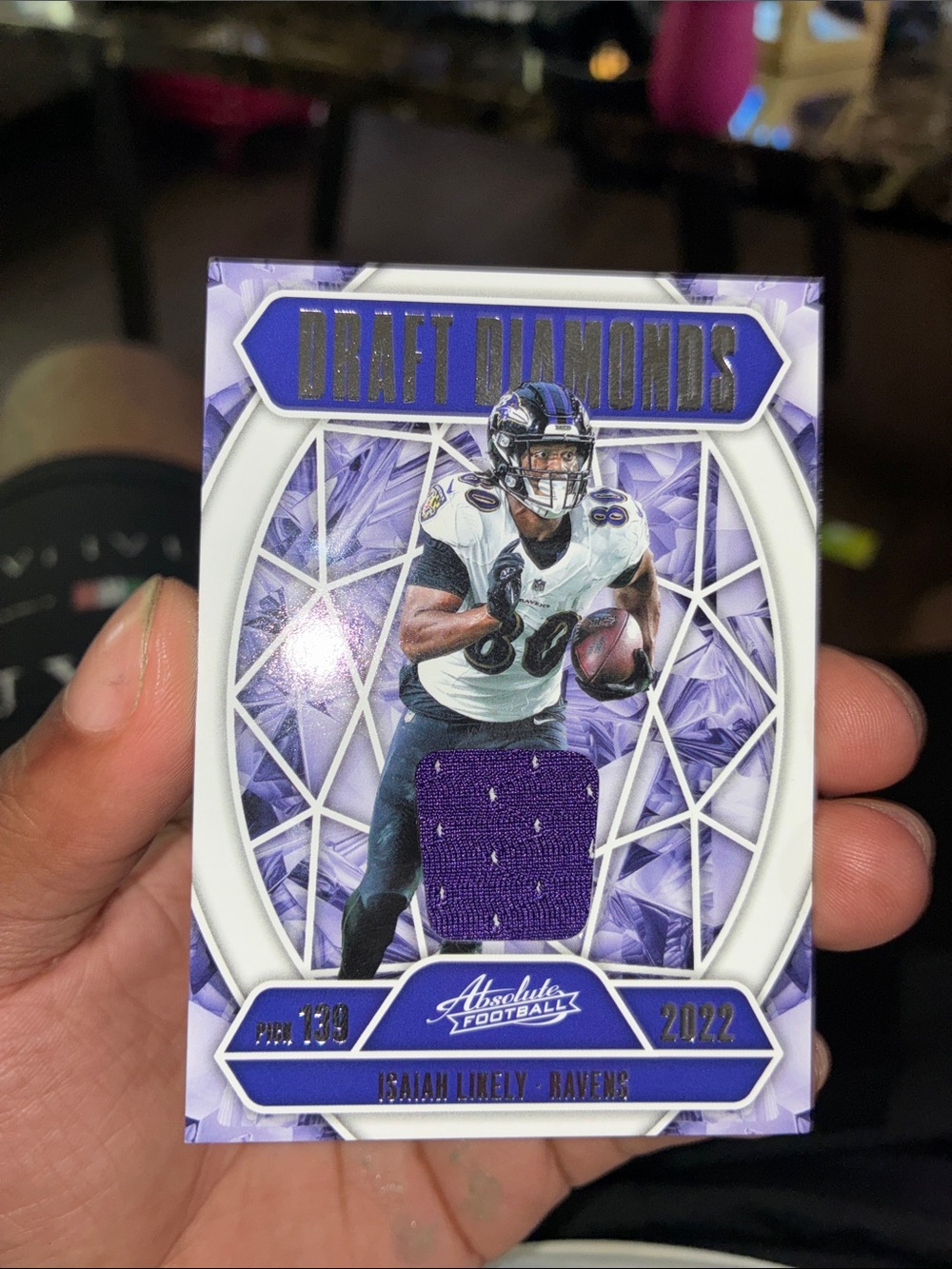 Isaiah Likely Draft Diamonds Patch Football Card - Purple